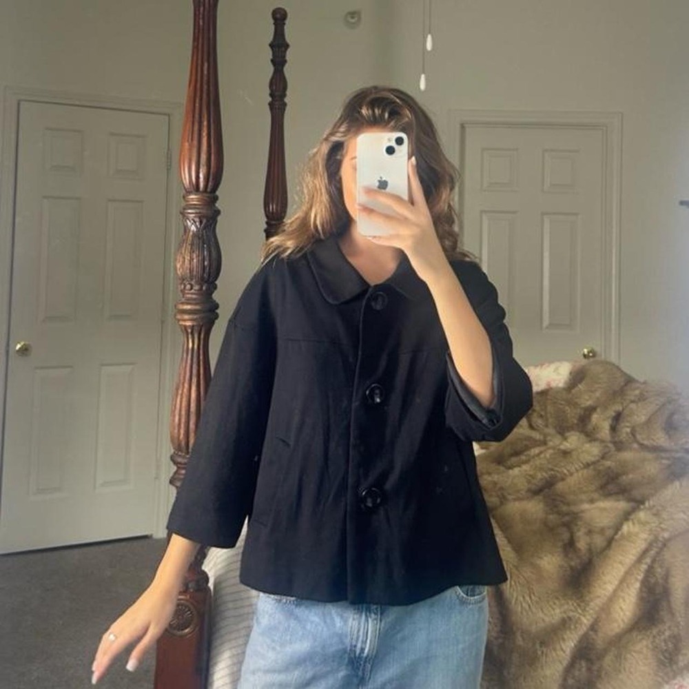 00s black button-front collared babydoll jacket